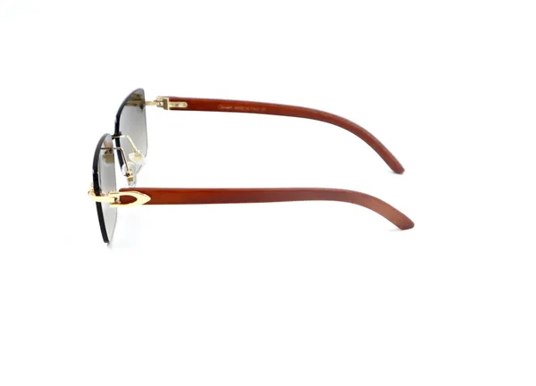SwamiRaj_EyeWorld_Rimless_Golden_Frame_with_Brown_Wooden_Sides_Sunglasses_with_Titanium_Frame,_&_UV_Protected_Polycarbonate_Lens_Ideal_for_Men_&_Women_(OW_3066_Golden_with_Brown)
