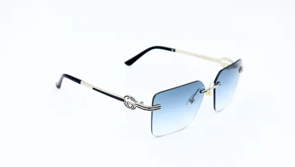 SwamiRaj_EyeWorld_Silver_with_Blue__Square_Rimless_Sunglasses_(Titanium_Frame,_Blue_Shaded_Polycarbonate_Lens,_UV_Protected)_(OW_3168_Silver_with_Blue)