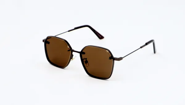 SwamiRaj_EyeWorld_Golden_with_Black_Hexagonal_Sunglasses_(Titanium_Frame,_Black_Polycarbonate_Lens,_UV_Protected)_(7787_Brown)