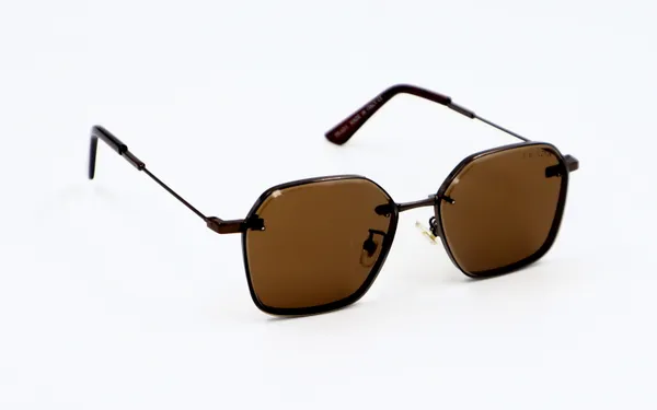 SwamiRaj_EyeWorld_Golden_with_Black_Hexagonal_Sunglasses_(Titanium_Frame,_Black_Polycarbonate_Lens,_UV_Protected)_(7787_Brown)