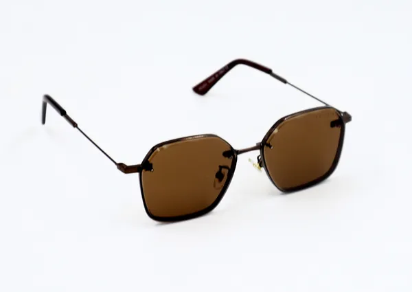 SwamiRaj_EyeWorld_Golden_with_Black_Hexagonal_Sunglasses_(Titanium_Frame,_Black_Polycarbonate_Lens,_UV_Protected)_(7787_Brown)