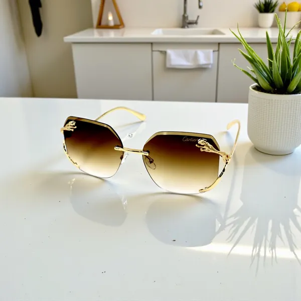 SwamiRaj_EyeWorld_Rimless_Golden_with_Brown__Hexagonal_Rimless_Sunglasses_(Titanium_Frame,_Brown_Shaded_Polycarbonate_Lens,_UV_Protected)_(58073_Golden_with_Brown)