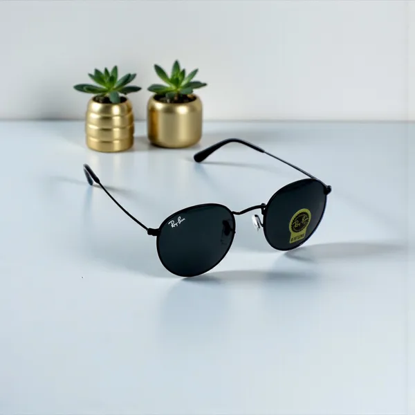 SwamiRaj_EyeWorld_Round_Sunglasses,_Medium,_UV_Protected_B2_Black_Glass_Lens,_Black_Titanium_Frame
