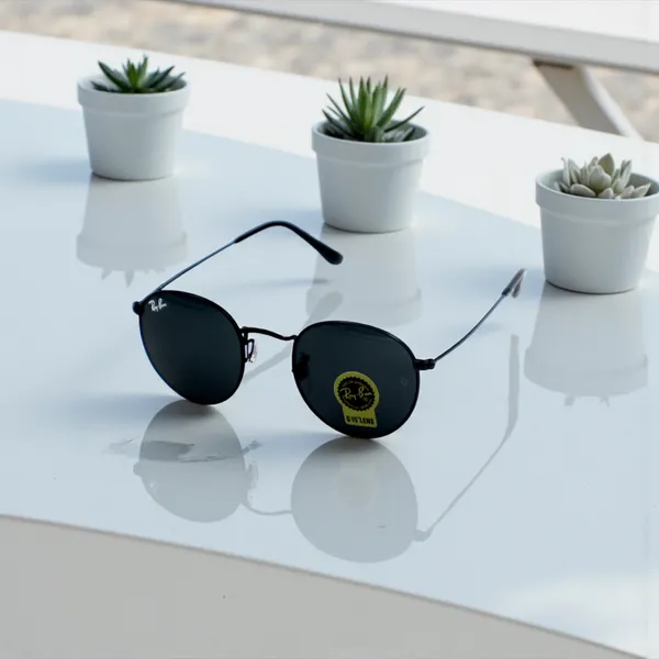 SwamiRaj_EyeWorld_Round_Sunglasses,_Medium,_UV_Protected_B2_Black_Glass_Lens,_Black_Titanium_Frame