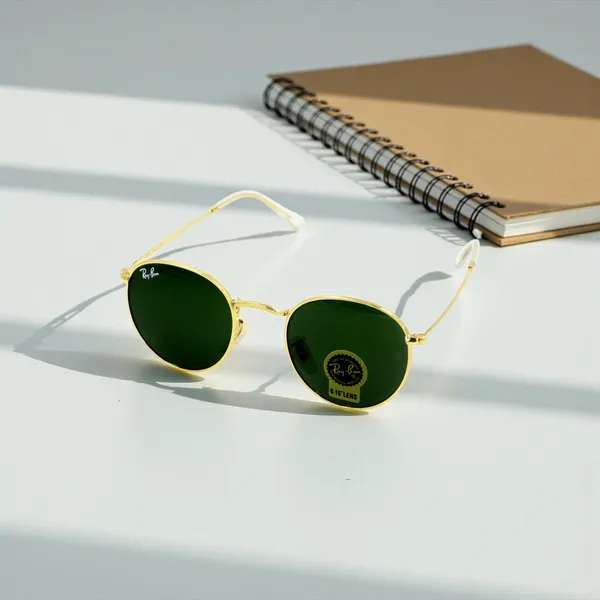 SwamiRaj_EyeWorld_Golden_with_Green_Round,_Medium,_UV_Protected_B2_Green_Glass_Lens,_Glossy_Golden_Titanium_Frame,_Unisex