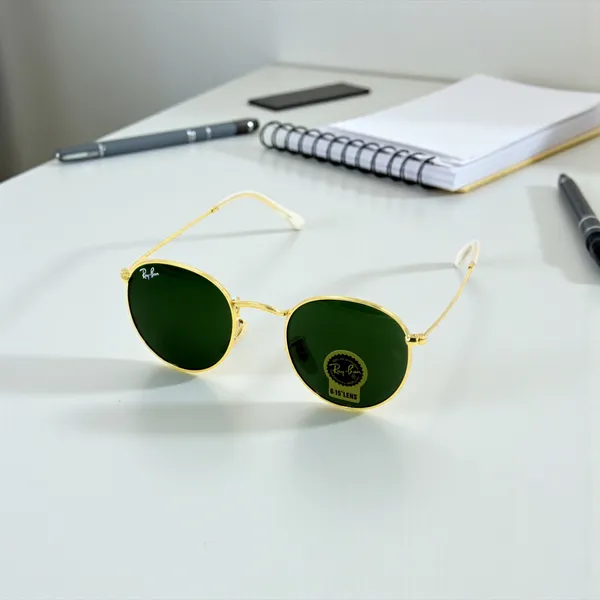 SwamiRaj_EyeWorld_Golden_with_Green_Round,_Medium,_UV_Protected_B2_Green_Glass_Lens,_Glossy_Golden_Titanium_Frame,_Unisex
