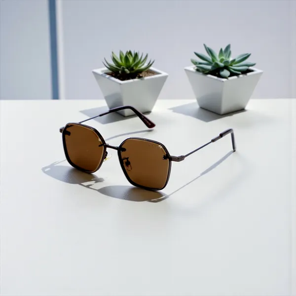 SwamiRaj_EyeWorld_Golden_with_Black_Hexagonal_Sunglasses_(Titanium_Frame,_Black_Polycarbonate_Lens,_UV_Protected)_(7787_Brown)