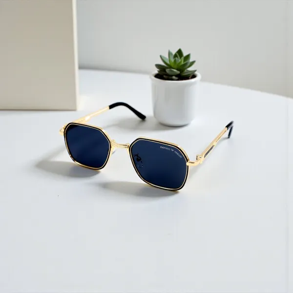 SwamiRaj_EyeWorld_Golden_with_Black_–_Hexagonal_Sunglasses_(Titanium_Frame,_Black_Polycarbonate_Lens,_UV_Protected_)_(KK1001_Golden_with_Black)