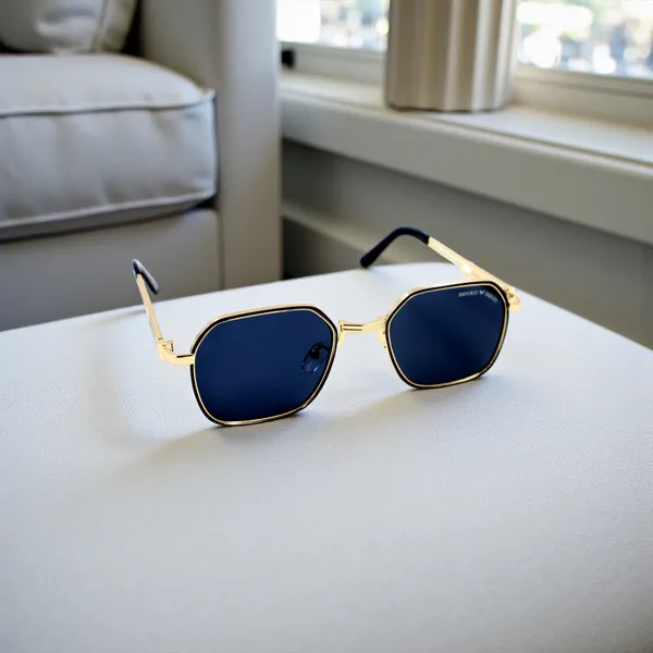 SwamiRaj_EyeWorld_Golden_with_Black_–_Hexagonal_Sunglasses_(Titanium_Frame,_Black_Polycarbonate_Lens,_UV_Protected_)_(KK1001_Golden_with_Black)