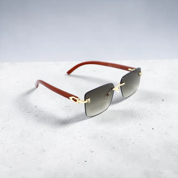 SwamiRaj_EyeWorld_Rimless_Golden_Frame_with_Brown_Wooden_Sides_Sunglasses_with_Titanium_Frame,_&_UV_Protected_Polycarbonate_Lens_Ideal_for_Men_&_Women_(OW_3066_Golden_with_Brown)