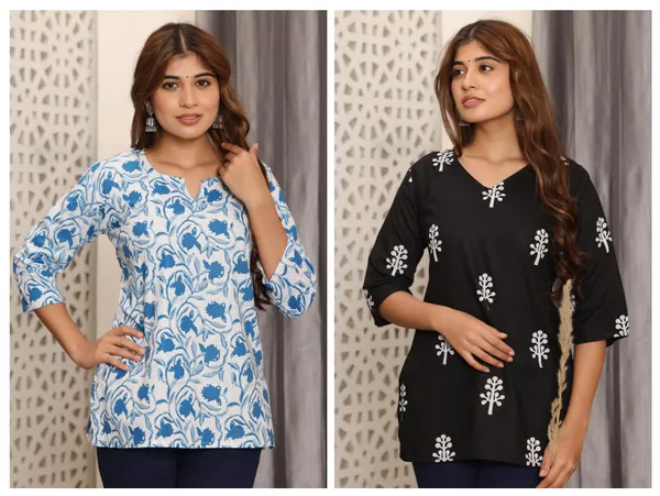 Pack_Of_2_Women_Printed_Pure_Cotton_Straight_Kurta_(White_&_Black)
