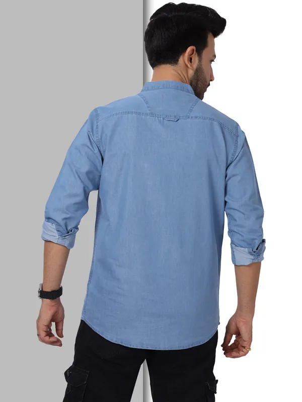 Icewash_Denim_Casual_Short_Kurta_For_Men_|_Premium_Mandarin_Super_Soft_Collar_Kurta