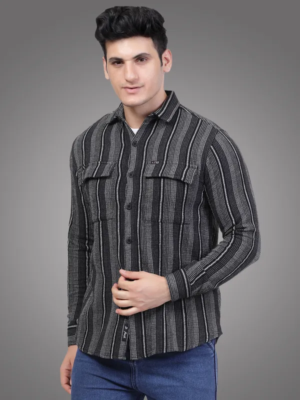 Grey__Casual_Stripe_Shirt_for_Men_|_Premium_Cotton_With_Double_Pocket