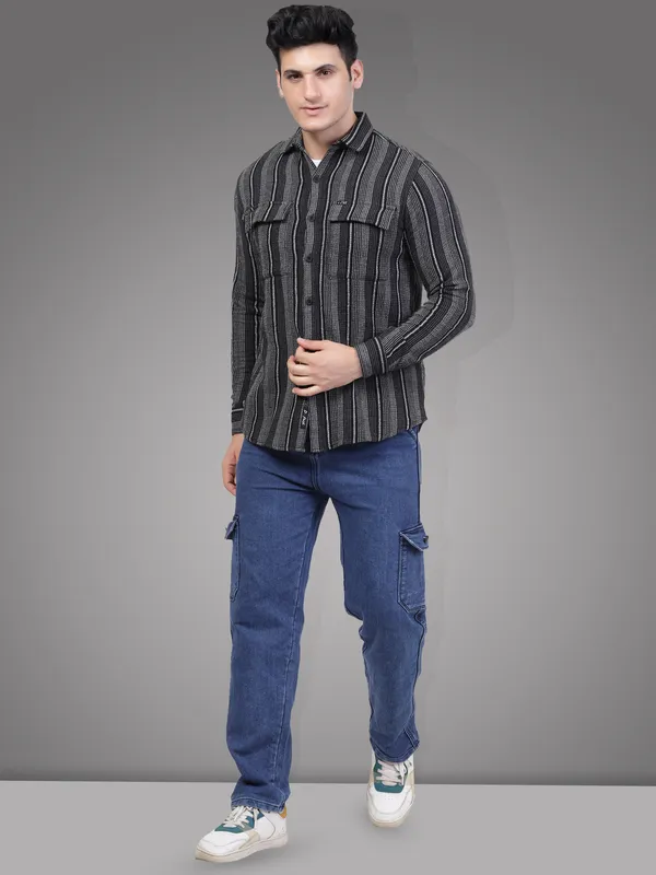 Grey__Casual_Stripe_Shirt_for_Men_|_Premium_Cotton_With_Double_Pocket