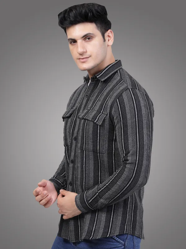 Grey__Casual_Stripe_Shirt_for_Men_|_Premium_Cotton_With_Double_Pocket