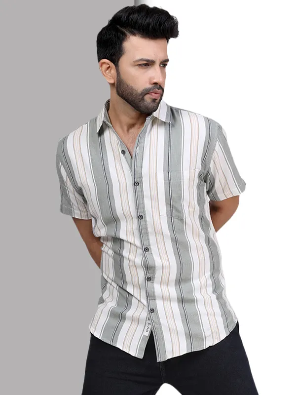 Green_Half_Sleeve_Stripe_Shirt_for_Men_|_Premium_Cotton