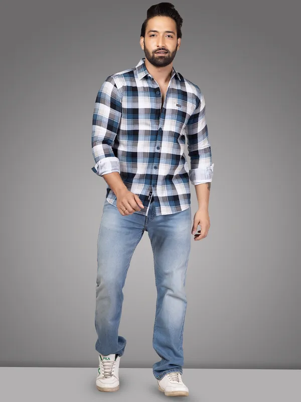 Blue__Casual_Shirt_for_Men_|_Corduray_Fabric_with_Check_Shirt