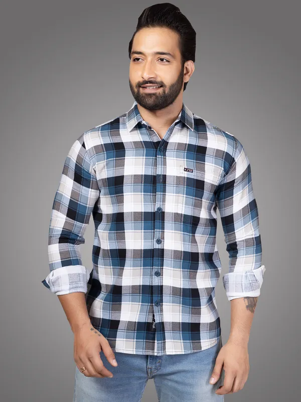 Blue__Casual_Shirt_for_Men_|_Corduray_Fabric_with_Check_Shirt