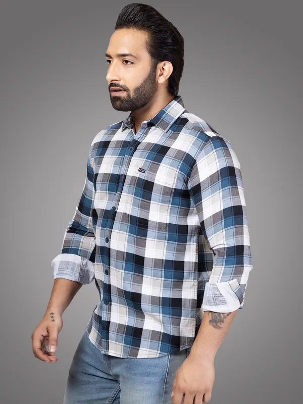 Blue__Casual_Shirt_for_Men_|_Corduray_Fabric_with_Check_Shirt