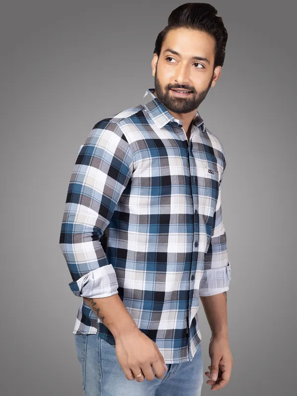 Blue__Casual_Shirt_for_Men_|_Corduray_Fabric_with_Check_Shirt