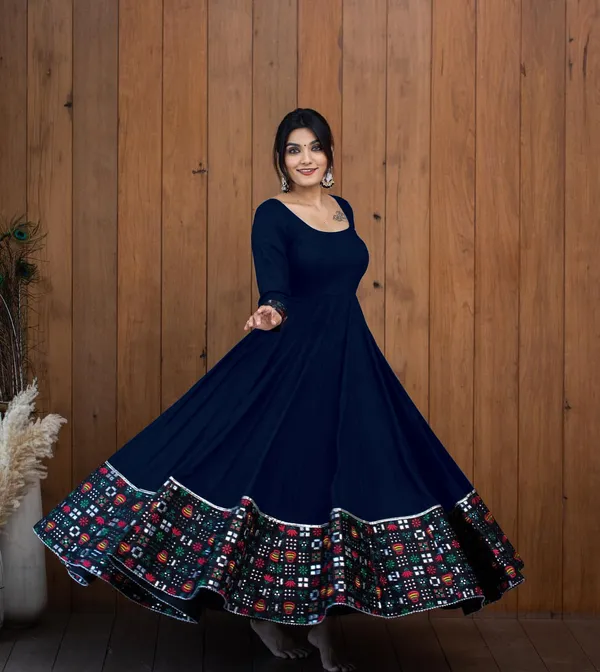 Blue_Rayon_PrintedFull_Sleeve_Long_Gown_For_Women