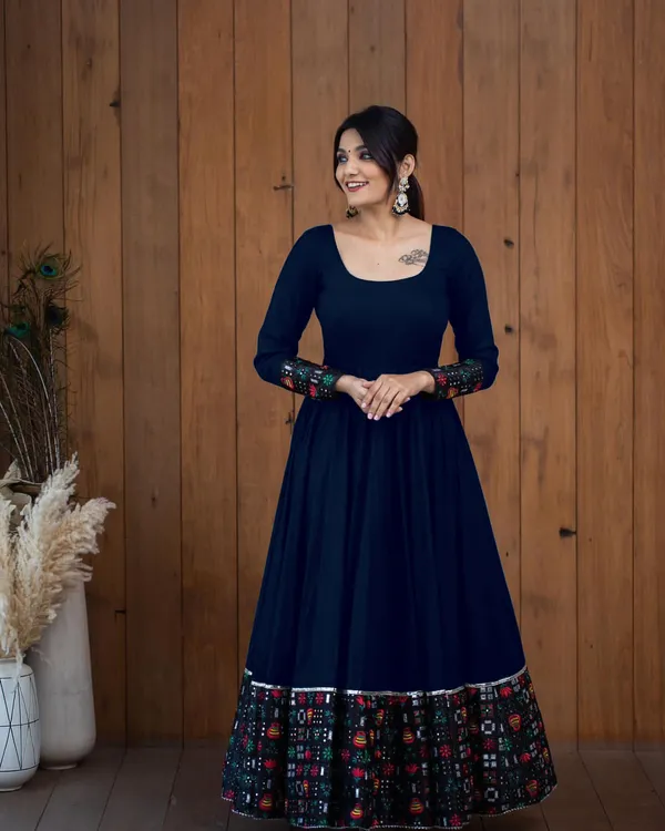 Blue_Rayon_PrintedFull_Sleeve_Long_Gown_For_Women