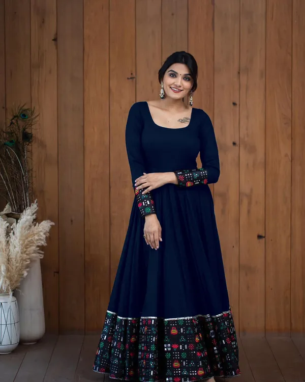 Blue_Rayon_PrintedFull_Sleeve_Long_Gown_For_Women