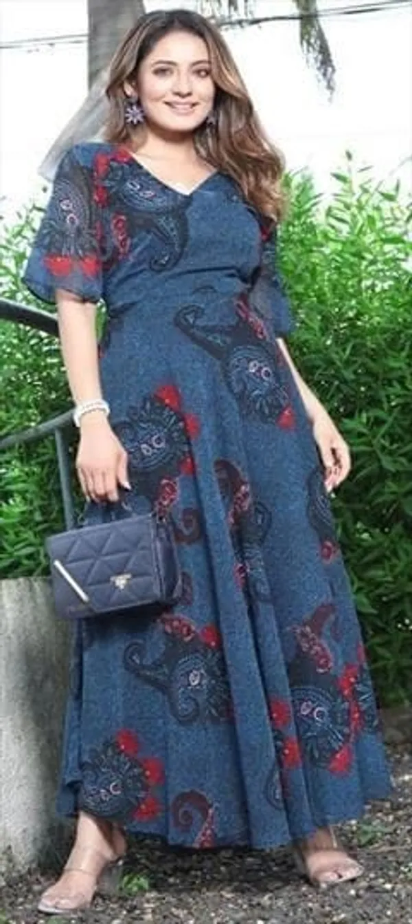 Morpich_Georgette_Floral_Printed_Half_Sleeve_Gown_For_Women