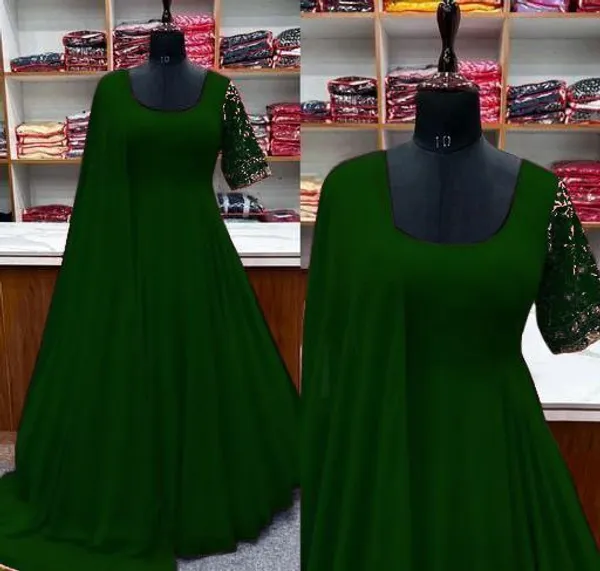 Green_Faux_Georgette_Embroided_Sleeves_Gown_With_Dupatta_For_Women