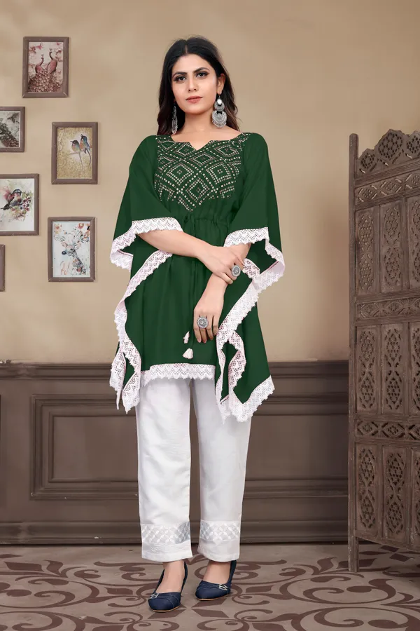 GreenAnd_White__Rayon_Printed_Kaftan_For_Women