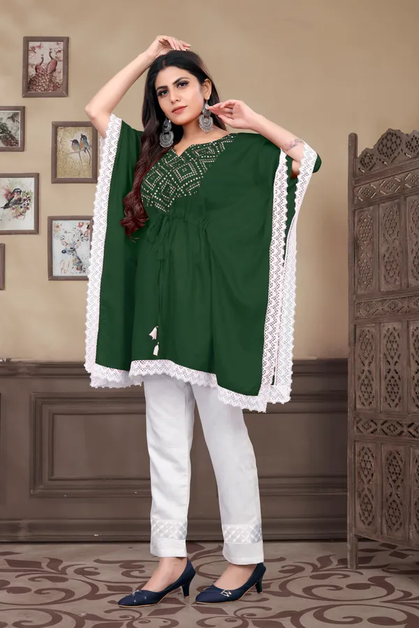 GreenAnd_White__Rayon_Printed_Kaftan_For_Women
