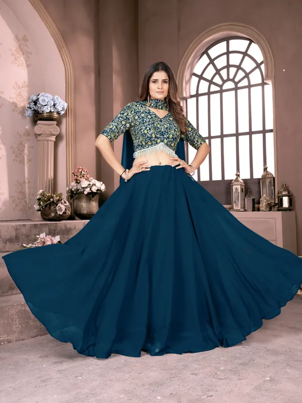 Rama_Blue_Thread_Embroided_Lehngha_With_Choli_For_Women