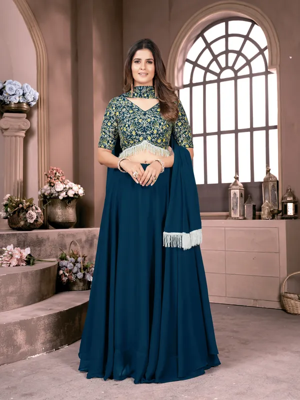 Rama_Blue_Thread_Embroided_Lehngha_With_Choli_For_Women