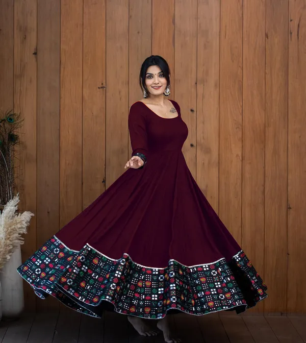 Maroon_Rayon_Digital_Printed_Border_Full_Sleeve_Gown_For_Women