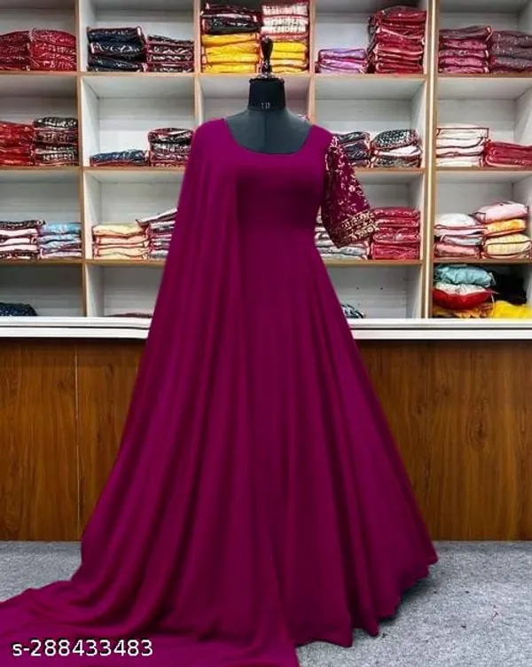 Purple_Faux_Georgette_Embroided_Half_Sleeves_Gown_WIth_Dupatta_For_Women