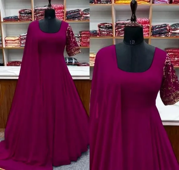 Purple_Faux_Georgette_Embroided_Half_Sleeves_Gown_WIth_Dupatta_For_Women