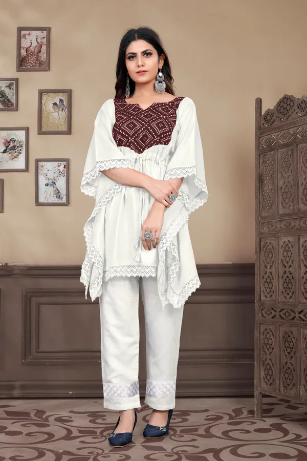 White_And_Maroon_Rayon_Printed_Kaftan_For_Women
