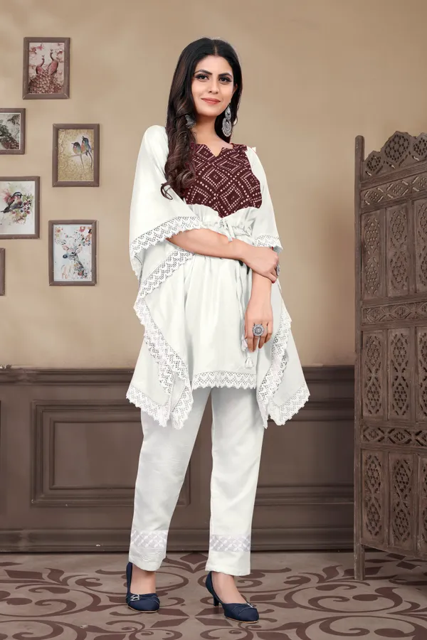 White_And_Maroon_Rayon_Printed_Kaftan_For_Women