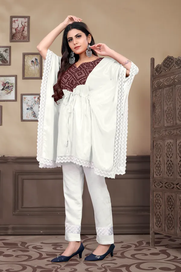 White_And_Maroon_Rayon_Printed_Kaftan_For_Women