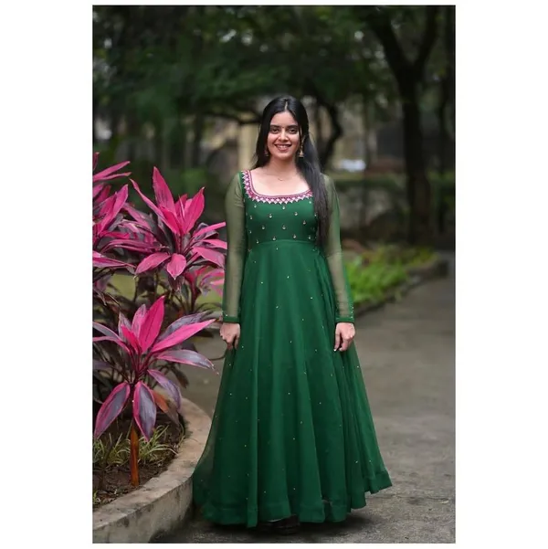 Green_And_Pink_Geogette_Embroided_Full_Sleeve_Gown_With_Dupatta_For_Women