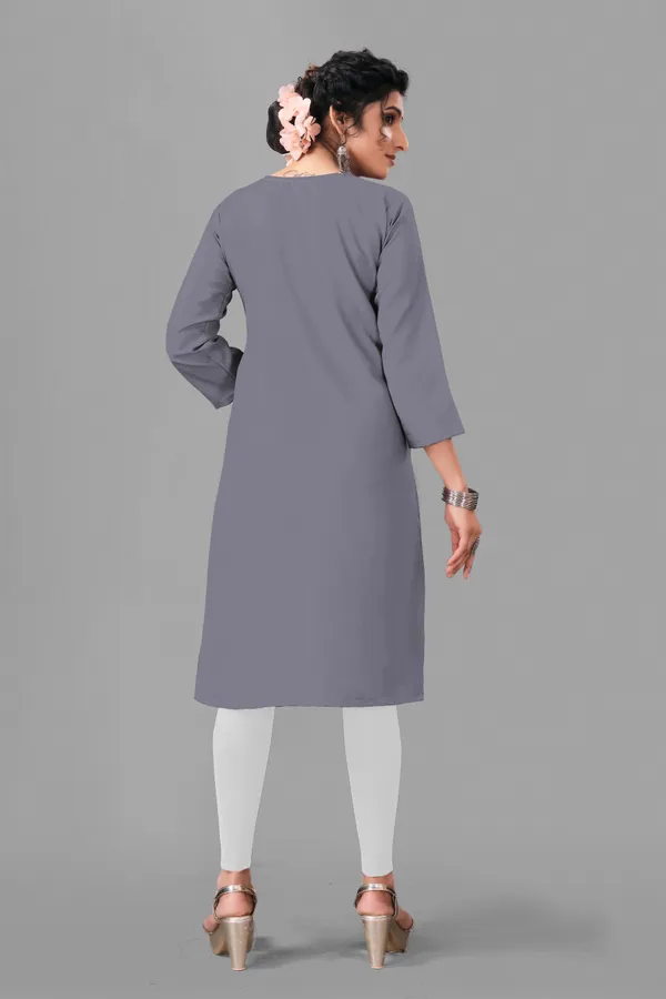Grey_And_White_Cotton_Embroided_3/4_Sleeve_Kurti_For_Women