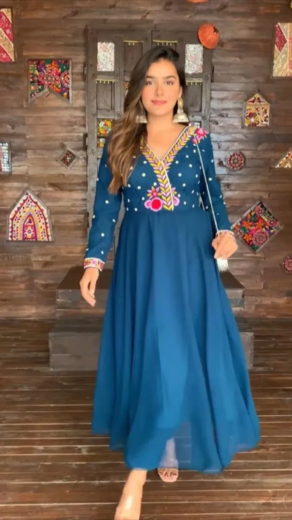 Blue_Geogette_Embroided_Full_Sleeve_V_Neck_Gown_For_Women