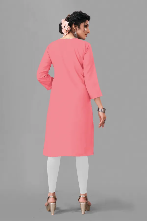 Peach_Cotton_Embroided_3/4_Sleeve_Kurti_For_Women