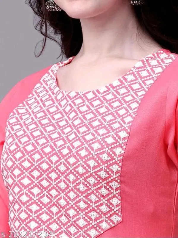 Pink_And_White_Cotton_Embroided_3/4_Sleeve_Kurti_For_Women