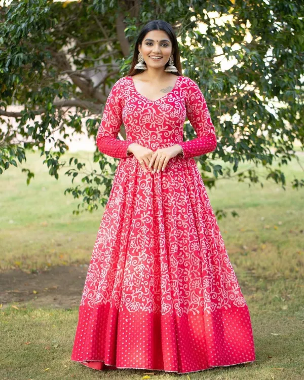 Pink_Georgette_Floral_Printed_Full_Sleeve_Gown_For_Women