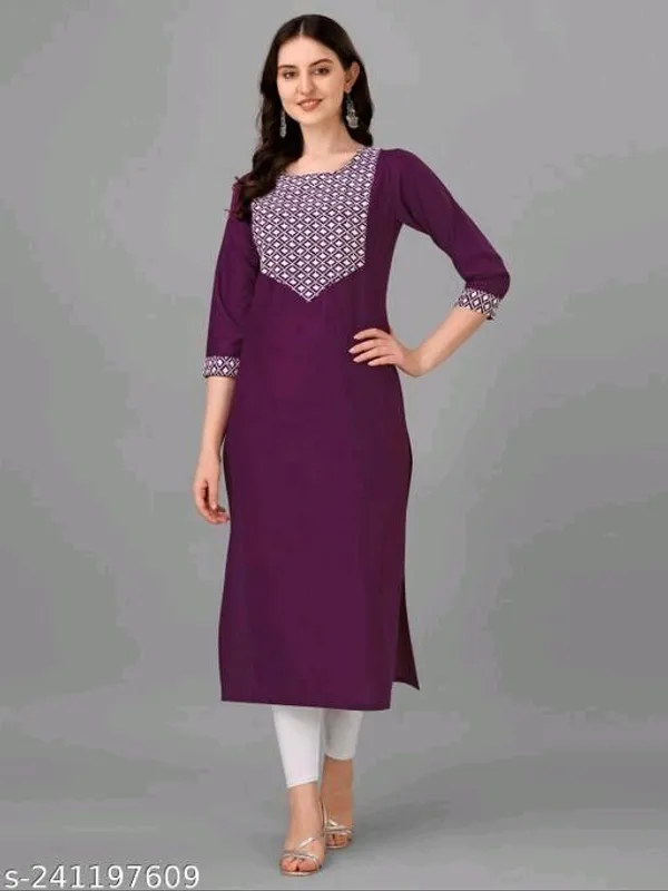 Purple_Cotton_Embroided_3/4_Sleeve_Kurti_For_Women