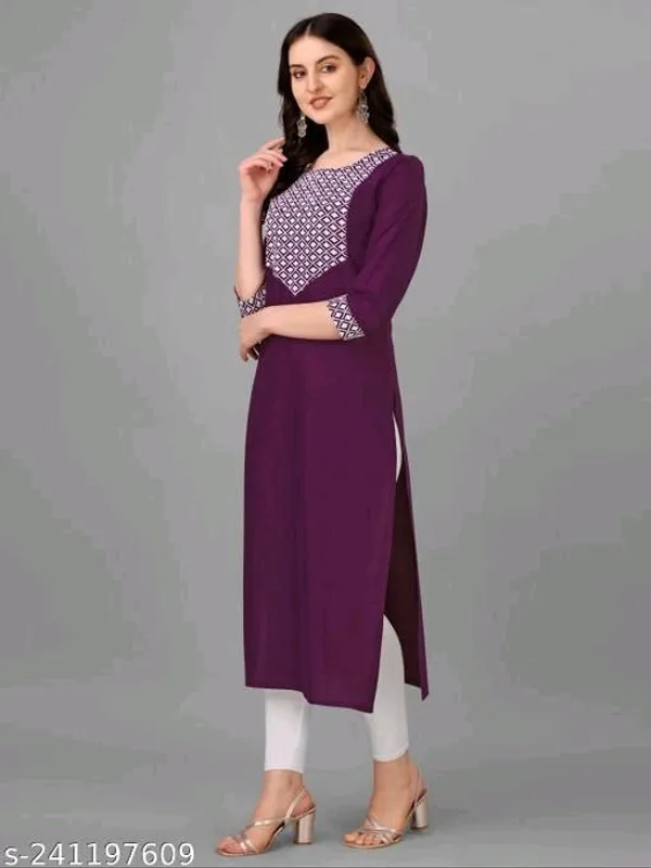 Purple_Cotton_Embroided_3/4_Sleeve_Kurti_For_Women
