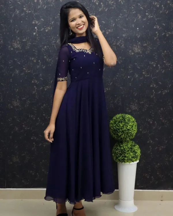 Blue_Geogette_Embroided_Half_Sleeve_Gown_With_Dupatta_For_Women