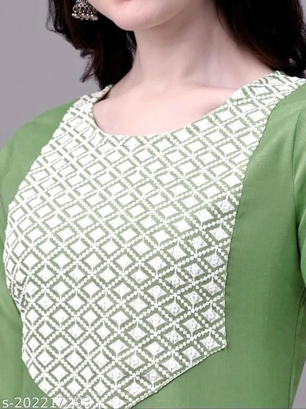 Green_And_White_Cotton_Embroided_3/4_Sleeve_Kurti_For_Women