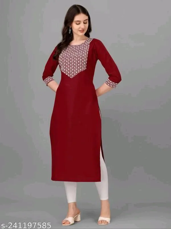 Maroon_And_White_Cotton_Embroided_3/4_Sleeve_Kurti_For_Women